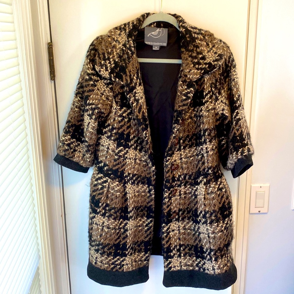 Anthro Tweed Plaid Peplum Coat